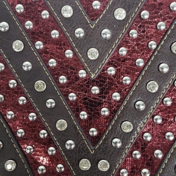 Rustic Couture Wristlet Wallet Grunge Punk Studded Maroon Brown - Picture 5 of 15